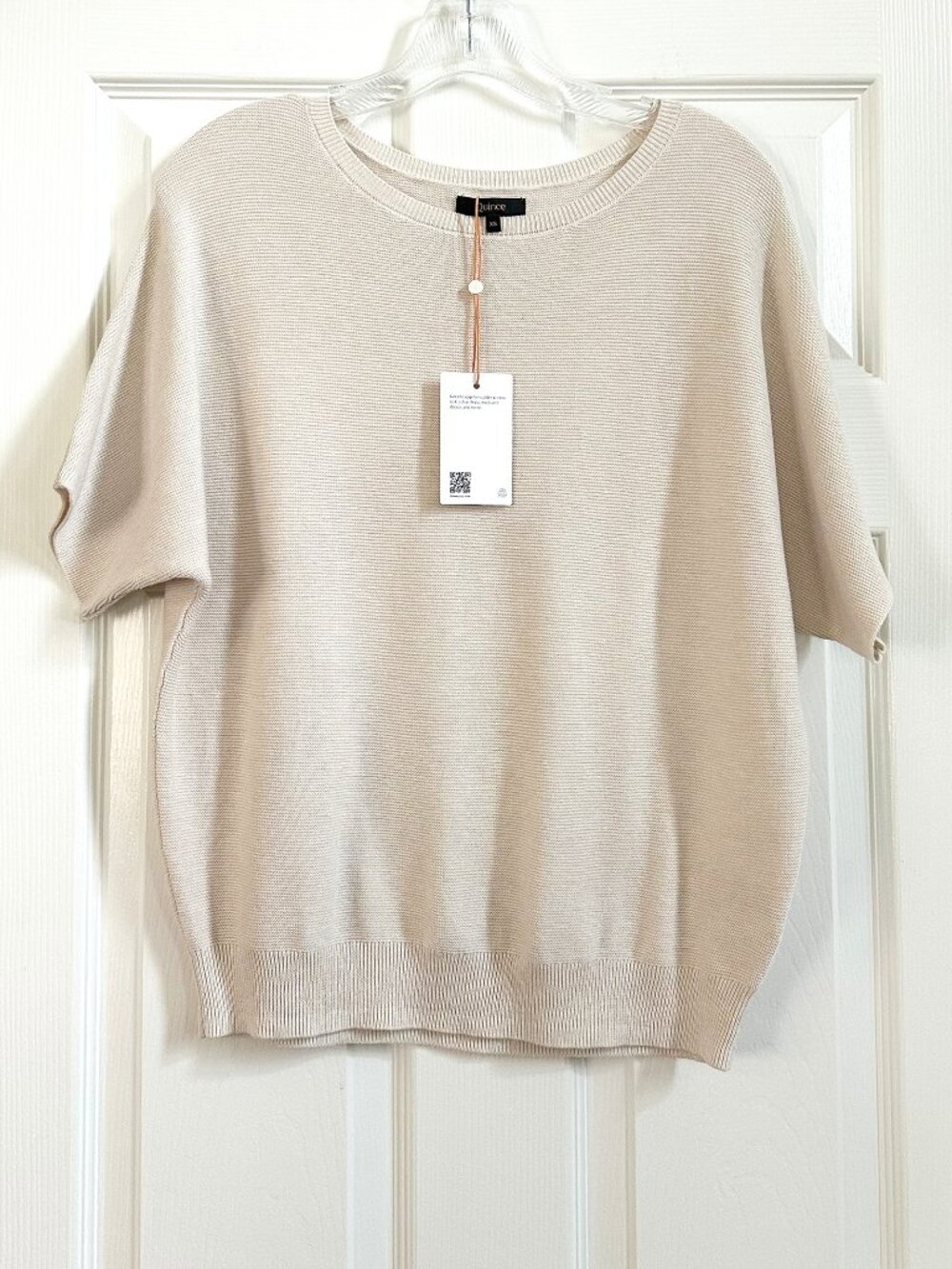 NWT Quince Lightweight Cotton Cashmere Dolman Sweater Heather Bone - X-Small - Picture 3 of 7